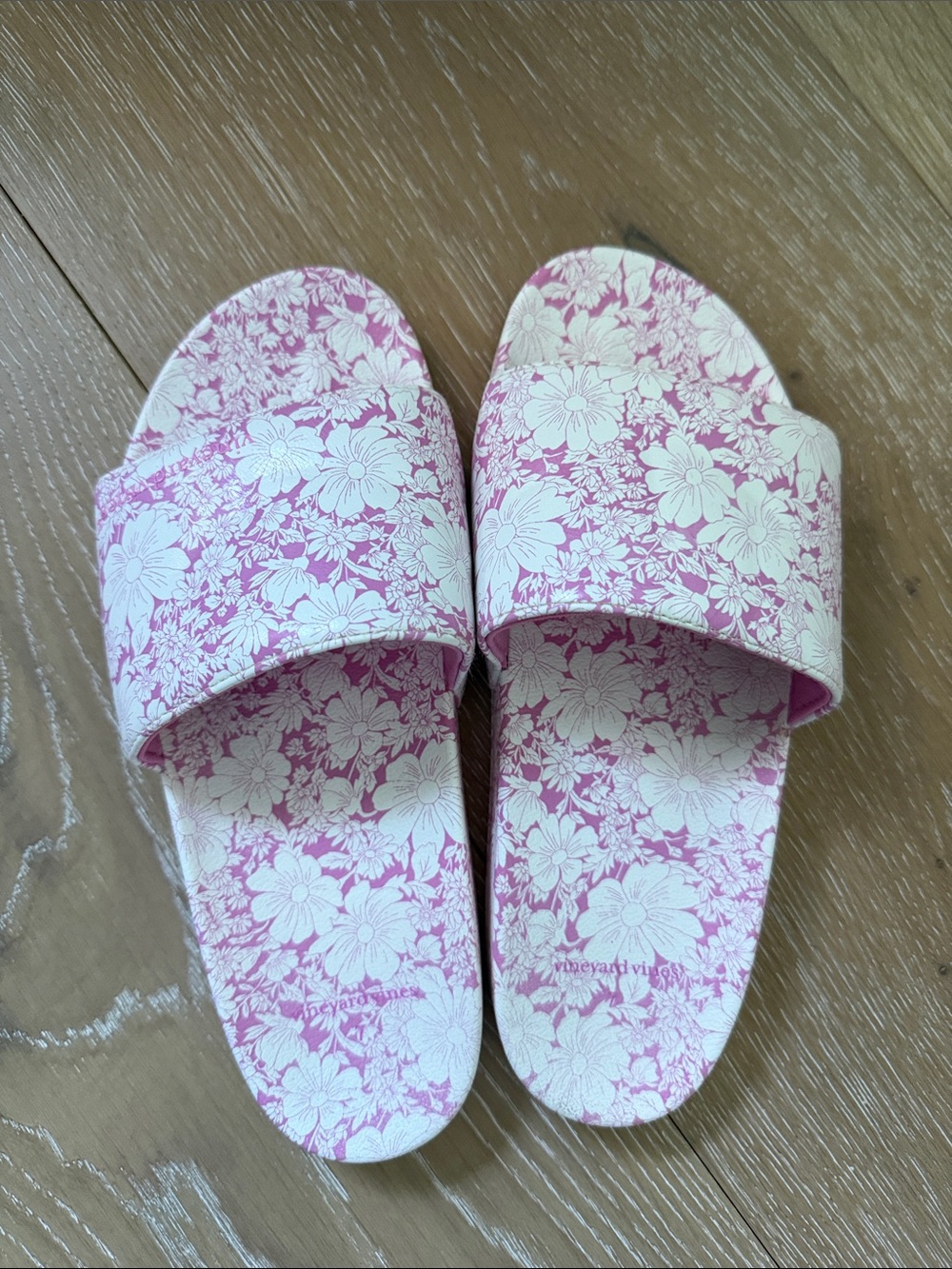 Floral Pink White Slide Sandals - Like New - Size 7